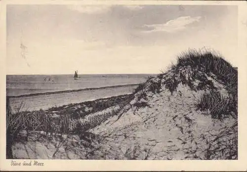 AK St. Peter Ording, Düne und Meer, Segelboot, gelaufen 1951