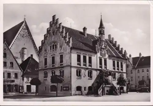 AK Schrobenhausen, Rathaus, Geschäfte, gelaufen 1951