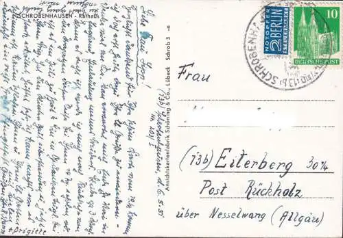 AK Schrobenhausen, Rathaus, Geschäfte, gelaufen 1951