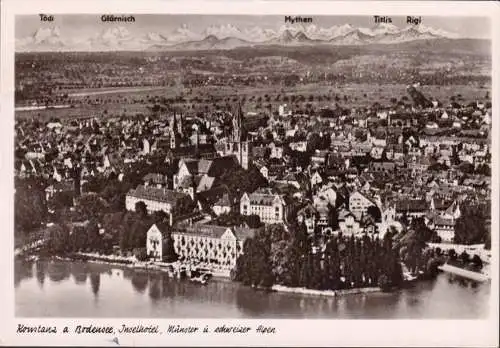 AK Konstanz, Insel Hotel, Münster, Fliegeraufnahme, gelaufen 1952