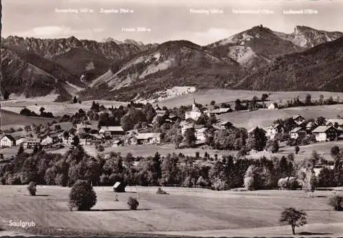 AK Saulgrub gegen Ammergauer Alpen und Zugspitze, gelaufen 1952