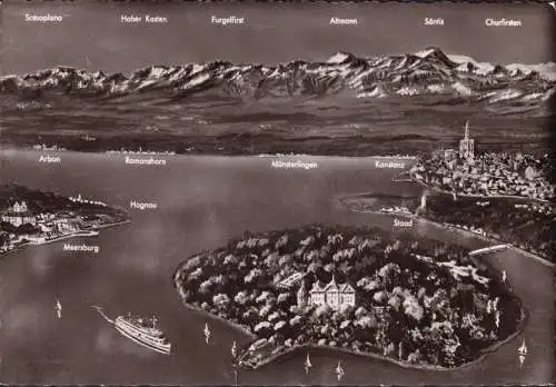AK île de Mainau, Meersburg, Hagnau (Konstance), couru en 1954
