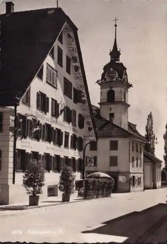 AK Küssnacht, Zunft und Wirtshaus zum Hirschen, gelaufen 1952