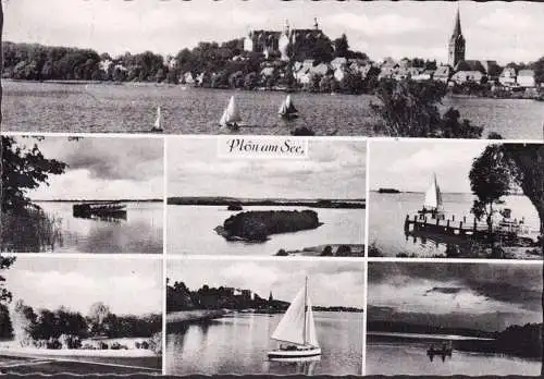 AK Plön, Plöner See, Segelboot, Stadtansicht, gelaufen 1958