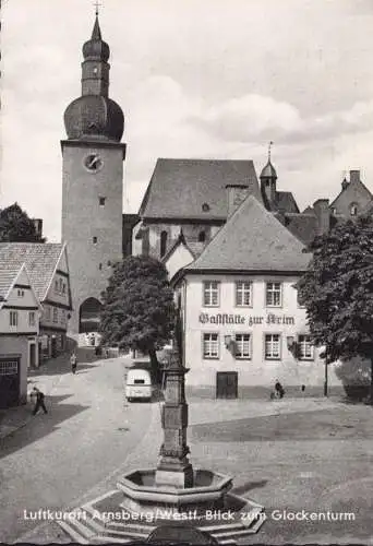 AK Arnsberg, Blick zum Glockenturm, Gaststätte zur Krim, AOK Sonderstempel, ungelaufen