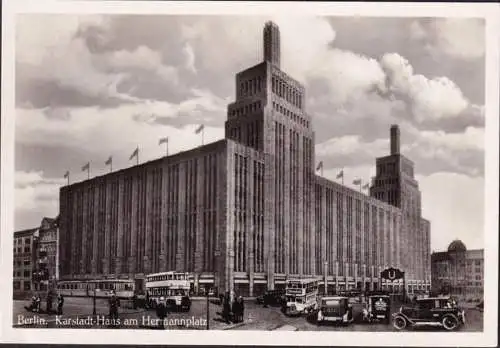 AK Berlin, Karstadt Haus am Hermannplatz, double-pont, voitures, incursion