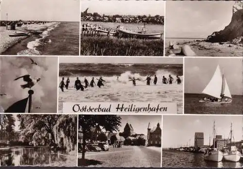 AK Heiligenhafen, Strand, Hafen, Kutter, Segelboot, gelaufen 1962