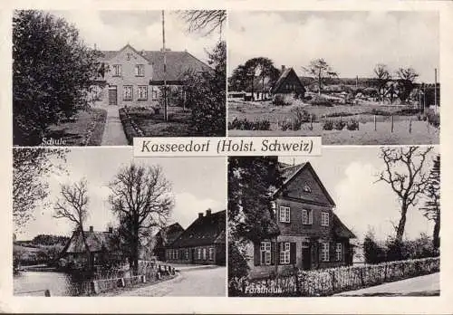 AK Kasseedorf, Schule, Forsthaus, Reetdachhäuser, gelaufen