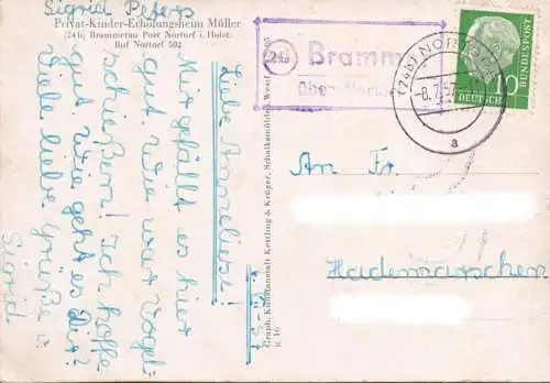 AK Brammerau, Privat Kinder Erholungsheim Müller, Speisesaal, Spielplatz, Treppenhaus, gelaufen 1957