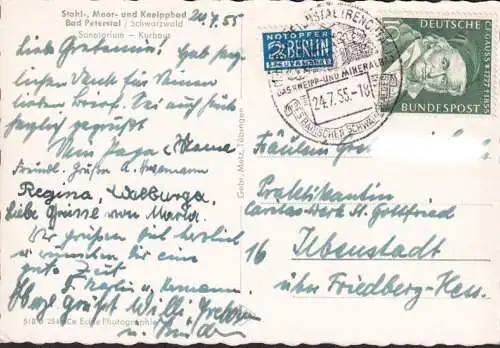 AK Bad Peterstal Griesbach, Sanatorium, Kurhaus, gelaufen 1955
