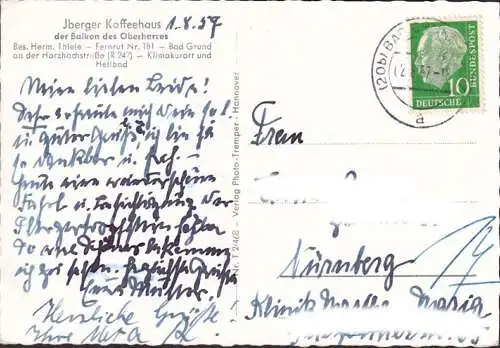 AK Bad Grund, Blick vom Knollen, Jberger Kaffeehaus, helaufen 1957