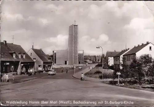 AK Hamm, Waldsiedlung, Geschäfte, Kirche, gelaufen