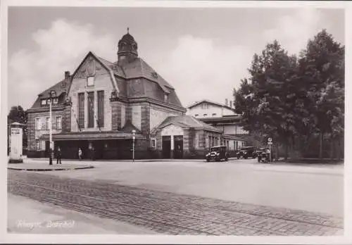 AK Rheydt, Bahnhof, Autos, Litfaßsäule, ungelaufen