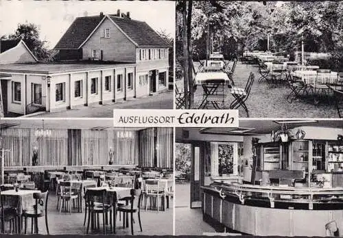 AK Leverkusen Edelrath, Gasthof und Metzgerei Gerfer, Speisesaal, Tresen, Aussenbereich, gelaufen 1966