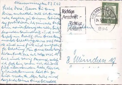 AK Memmingen, Kempter Tor, gelaufen 1962