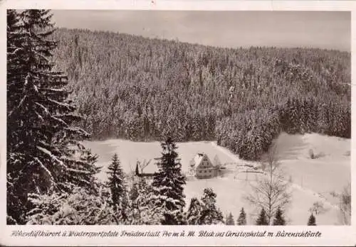 AK Freudenstadt, Blick ins Christophstal, Bärenschlössle im Winter, gelaufen 1954