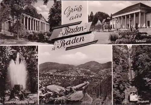 AK Baden Baden, Trinkhalle, Kurhaus, Bergbahn, gelaufen 1963