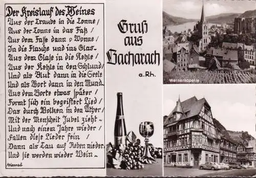 AK Gruß aus Bacharach, Wernerkapelle, Marktplatz, gelaufen 1966