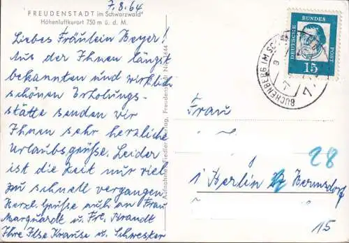 AK Freudenstadt, Panoramaansicht, gelaufen 1964