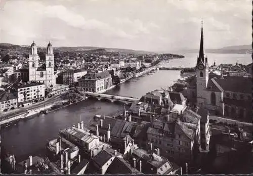 AK Zürich, Limmat und See mit Grossmünster, ungelaufen