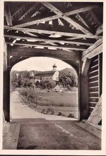 AK Beuron, Holzbrücke mit Blick auf Abteikirche, ungelaufen