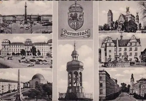 AK Darmstadt, Künstler Kolonie, Luisenplatz, Glockenspiel, gelaufen 1961