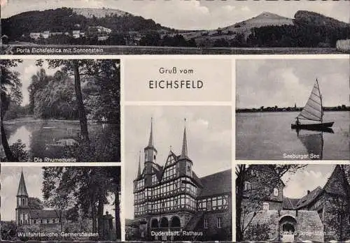 AK Eichsfeld, Kirche Germershausen, Duderstadt Rathaus, Schloss Bodenstein, gelaufen 1965