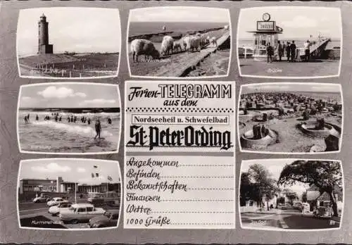 AK St. Peter Ording, Böhl Leuchtturm, Brücke, Kurmittelhaus, Strand, Im Dorf, gelaufen 1970