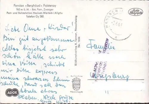 AK Faistenoy, Pension Berghäusl, Alpvieh, Säuling, gelaufen 1961