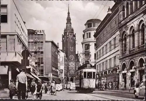 AK Wuppertal Eberfeld, Wall und Rathaus, Straßenbahn, Kaufhaus Kerber, gelaufen