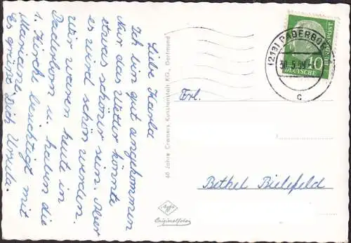 AK Paderborn, Rathaus, Dom, Paderquellgebiet, gelaufen 1959