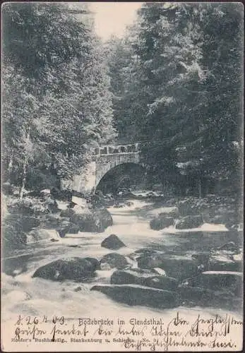 AK Harz, Bodebrücke im Elendstal, gelaufen 1903