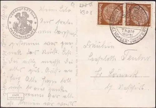 AK Bodetal, Bismarckfelsen und Rosstrappe, gelaufen 1936