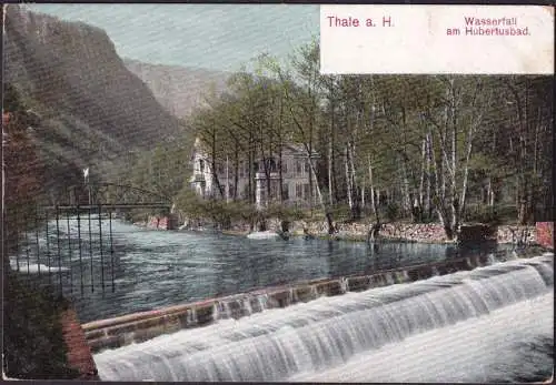 AK Thale, Wasserfall am Hubertusbad, gelaufen 1906