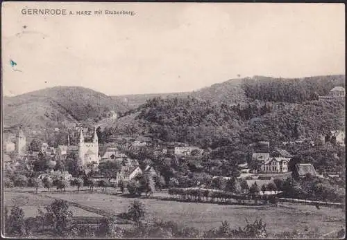 AK Gernrode, Stadtansicht mit Stubenberg, gelaufen 1907