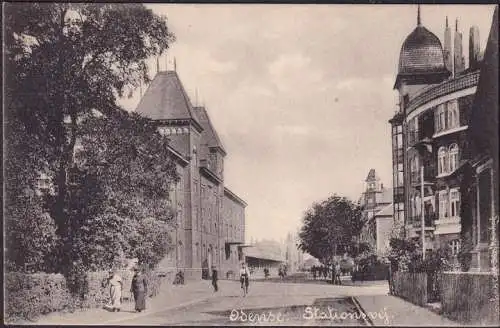 Dänemark, Odense, Bahnhofstraße, Stationsvej, Julen 1905, gelaufen 1905