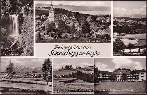 AK Scheidegg im Allgäu, Strandbad, Kinderklinik, Blasenberg, gelaufen 1968