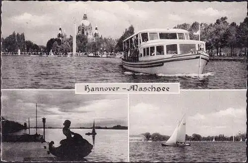 AK Hannover Maschsee, Schiff, Segelboot, gelaufen 1962
