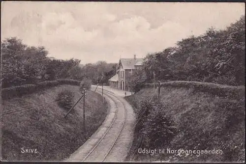 AK Skive, Blick auf den Nordbahnhof, Julmarke Friedrich VIII, Louise van Zweden, gelaufen 1907