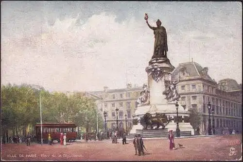 AK Paris, Ville de Paris. Place de la République, tramway, Julemarke Sanatorium, couru 190