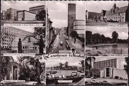 AK Leverkusen Wiesdorf, Hôtel de ville, rue principale, Caisse d'épargne, bâtiment administratif, couru en 1958