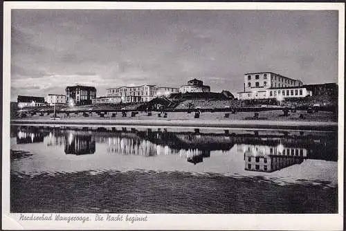 AK Wangerooge, Die Nacht beginnt, Hotels am Strand, gelaufen 1954