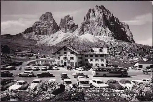 AK Bolzano, Sellajochhaus, Rifugio Passo Selle, bus de voyage, VW Scarabée, parcouru en 1967