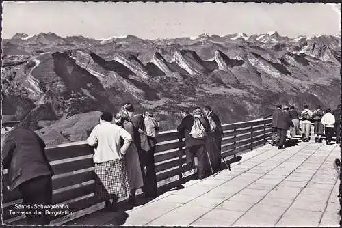 AK Säntis, Schwebebahn, Terrasse der Bergstation, gelaufen 1960