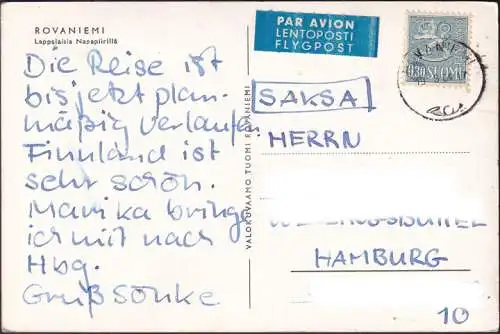 AK Rvaniemi, Lappländer am Polarkreis, Luftpost, gelaufen 194