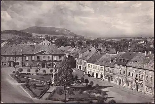 AK Sluknov, Rathaus, Marktplatz, Denkmal, gelaufen 