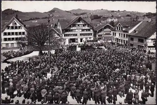 AK Appenzell, Landsgemeinde auf dem Marktplatz, Garten Wirtschaft, Gasthof Säntis, gelaufen 1958