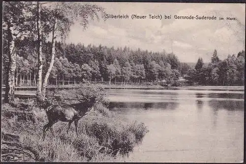 AK Gernrode, étang argenté, cerf, courrier de campagne, couru 1918