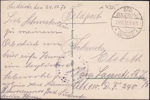 AK Gernrode, étang argenté, cerf, courrier de campagne, couru 1918