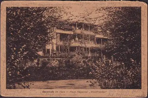 AK Gernrode, Haus Hagental, Waldfrieden, gelaufen 1925